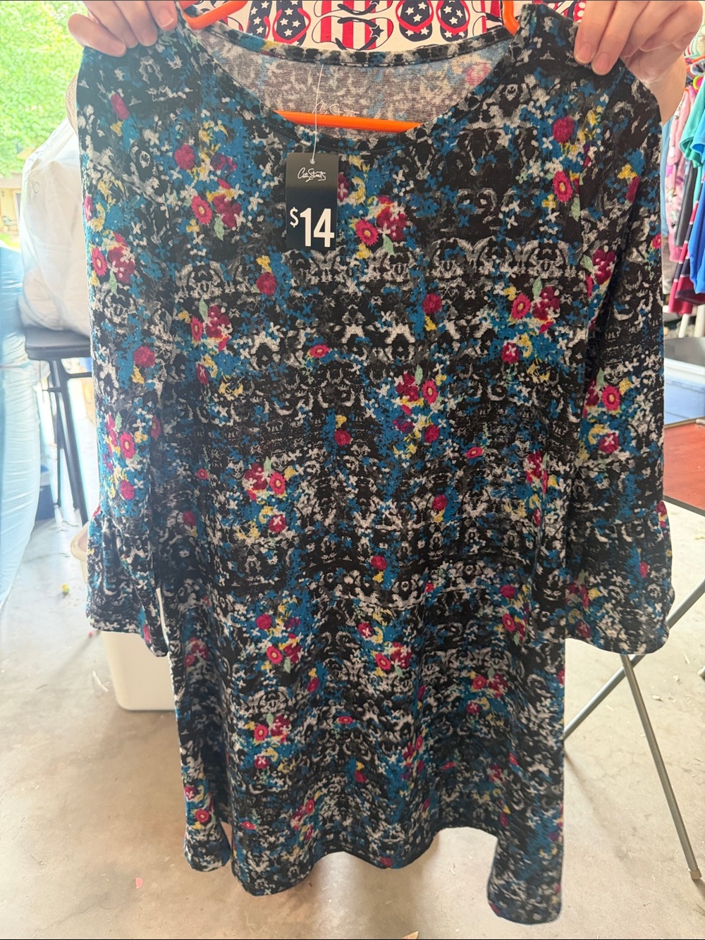 City Streets Black Floral Casual Kids Dress with Blue and Pink Accents